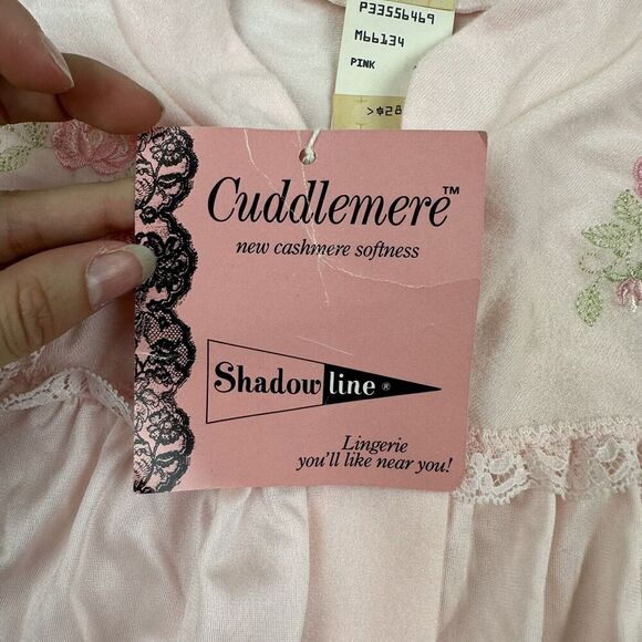 NWT VTG Shadowline Cuddlemere Nylon Pajama Top Sz 34 Pink Floral Embroidery - Picture 5 of 11